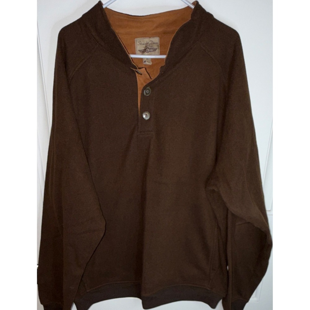 Straight Down Men's Brown Knit Pullover Sweater Henley Button Accent XL